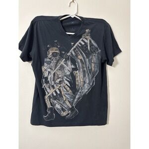 Marc Ecko Cut & Sew Single Stitch Graphic Tee Men L Y2K Collector Skeleton‎ Flag